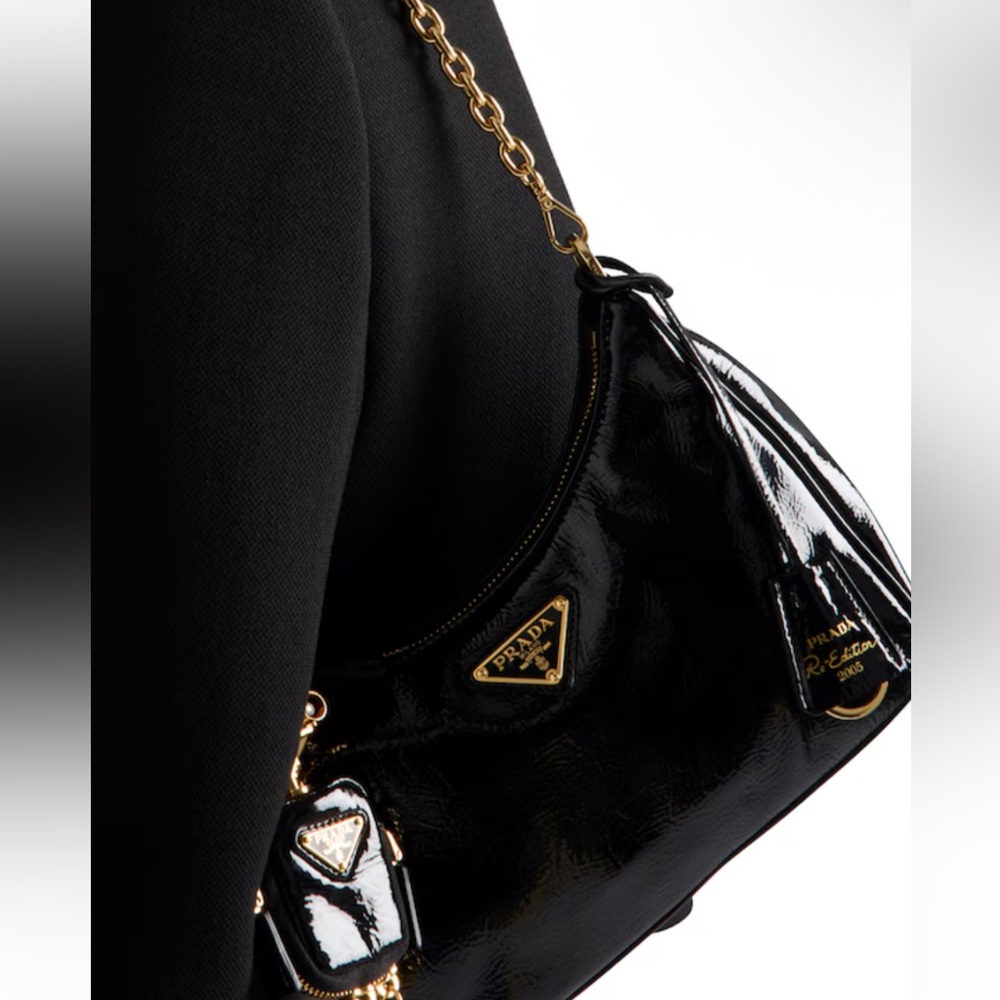 Prada Black Patent Leather Shoulder Bag with Gold Chain Strap - Picture 5 of 7
